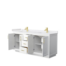 Load image into Gallery viewer, Wyndham Miranda 72 Inch Double Bathroom Vanity in White, White Cultured Marble Countertop, Undermount Square Sinks, Brushed Gold Trim- Wyndham