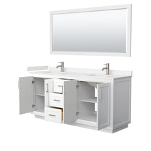 Load image into Gallery viewer, Wyndham Miranda 72 Inch Double Bathroom Vanity in White, Light-Vein Carrara Cultured Marble Countertop, Undermount Square Sinks, Brushed Nickel Trim, 70 Inch Mirror- Wyndham