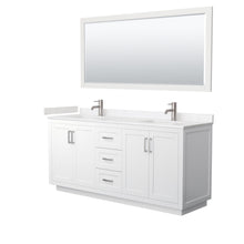 Load image into Gallery viewer, Wyndham Miranda 72 Inch Double Bathroom Vanity in White, Light-Vein Carrara Cultured Marble Countertop, Undermount Square Sinks, Brushed Nickel Trim, 70 Inch Mirror- Wyndham