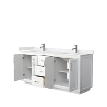 Load image into Gallery viewer, Wyndham Miranda 72 Inch Double Bathroom Vanity in White, Light-Vein Carrara Cultured Marble Countertop, Undermount Square Sinks, Brushed Nickel Trim- Wyndham