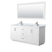 Load image into Gallery viewer, Wyndham Miranda 72 Inch Double Bathroom Vanity in White, White Carrara Marble Countertop, Undermount Square Sinks, Brushed Nickel Trim, 70 Inch Mirror- Wyndham