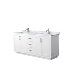 Load image into Gallery viewer, Wyndham Miranda 72 Inch Double Bathroom Vanity in White, White Carrara Marble Countertop, Undermount Square Sinks, Brushed Nickel Trim- Wyndham