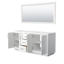 Load image into Gallery viewer, Wyndham Miranda 72 Inch Double Bathroom Vanity in White, No Countertop, No Sink, Brushed Nickel Trim, 70 Inch Mirror- Wyndham