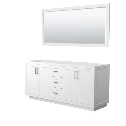 Wyndham Miranda 72 Inch Double Bathroom Vanity in White, No Countertop, No Sink, Brushed Nickel Trim, 70 Inch Mirror- Wyndham