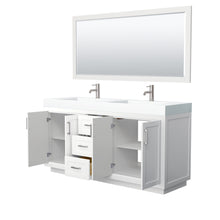 Load image into Gallery viewer, Wyndham Miranda 72 Inch Double Bathroom Vanity in White, 4 Inch Thick Matte White Solid Surface Countertop, Integrated Sinks, Brushed Nickel Trim, 70 Inch Mirror- Wyndham
