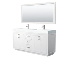 Load image into Gallery viewer, Wyndham Miranda 72 Inch Double Bathroom Vanity in White, 4 Inch Thick Matte White Solid Surface Countertop, Integrated Sinks, Brushed Nickel Trim, 70 Inch Mirror- Wyndham