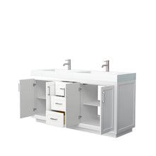 Load image into Gallery viewer, Wyndham Miranda 72 Inch Double Bathroom Vanity in White, 4 Inch Thick Matte White Solid Surface Countertop, Integrated Sinks, Brushed Nickel Trim- Wyndham