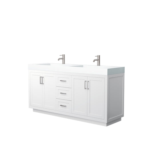 Wyndham Miranda 72 Inch Double Bathroom Vanity in White, 4 Inch Thick Matte White Solid Surface Countertop, Integrated Sinks, Brushed Nickel Trim- Wyndham