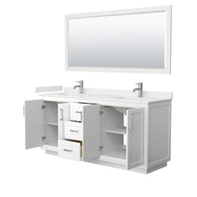 Load image into Gallery viewer, Wyndham Miranda 72 Inch Double Bathroom Vanity in White, White Cultured Marble Countertop, Undermount Square Sinks, Brushed Nickel Trim, 70 Inch Mirror- Wyndham