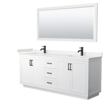 Load image into Gallery viewer, Wyndham Miranda 80 Inch Double Bathroom Vanity in White, Light-Vein Carrara Cultured Marble Countertop, Undermount Square Sinks, Matte Black Trim, 70 Inch Mirror- Wyndham