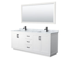 Load image into Gallery viewer, Wyndham Miranda 80 Inch Double Bathroom Vanity in White, White Carrara Marble Countertop, Undermount Square Sinks, Matte Black Trim, 70 Inch Mirror- Wyndham