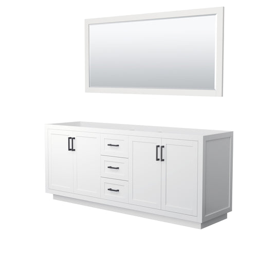 Wyndham Miranda 80 Inch Double Bathroom Vanity in White, No Countertop, No Sink, Matte Black Trim, 70 Inch Mirror- Wyndham
