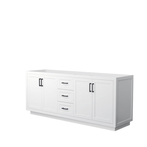 Wyndham Miranda 80 Inch Double Bathroom Vanity in White, No Countertop, No Sink, Matte Black Trim- Wyndham