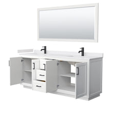 Load image into Gallery viewer, Wyndham Miranda 80 Inch Double Bathroom Vanity in White, White Cultured Marble Countertop, Undermount Square Sinks, Matte Black Trim, 70 Inch Mirror- Wyndham
