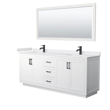 Load image into Gallery viewer, Wyndham Miranda 80 Inch Double Bathroom Vanity in White, White Cultured Marble Countertop, Undermount Square Sinks, Matte Black Trim, 70 Inch Mirror- Wyndham