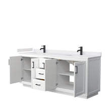 Load image into Gallery viewer, Wyndham Miranda 80 Inch Double Bathroom Vanity in White, White Cultured Marble Countertop, Undermount Square Sinks, Matte Black Trim- Wyndham