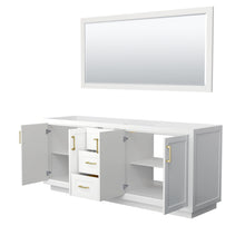 Load image into Gallery viewer, Wyndham Miranda 80 Inch Double Bathroom Vanity in White, No Countertop, No Sink, Brushed Gold Trim, 70 Inch Mirror- Wyndham