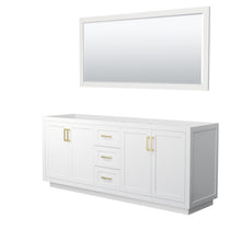 Load image into Gallery viewer, Wyndham Miranda 80 Inch Double Bathroom Vanity in White, No Countertop, No Sink, Brushed Gold Trim, 70 Inch Mirror- Wyndham
