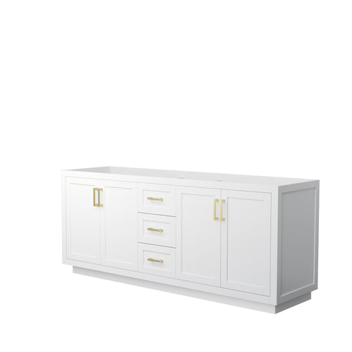 Wyndham Miranda 80 Inch Double Bathroom Vanity in White, No Countertop, No Sink, Brushed Gold Trim- Wyndham