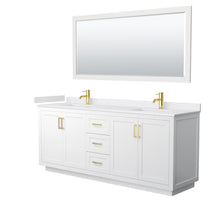 Load image into Gallery viewer, Wyndham Miranda 80 Inch Double Bathroom Vanity in White, White Cultured Marble Countertop, Undermount Square Sinks, Brushed Gold Trim, 70 Inch Mirror- Wyndham