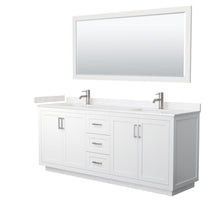 Load image into Gallery viewer, Wyndham Miranda 80 Inch Double Bathroom Vanity in White, Light-Vein Carrara Cultured Marble Countertop, Undermount Square Sinks, Brushed Nickel Trim, 70 Inch Mirror- Wyndham