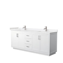 Load image into Gallery viewer, Wyndham Miranda 80 Inch Double Bathroom Vanity in White, Light-Vein Carrara Cultured Marble Countertop, Undermount Square Sinks, Brushed Nickel Trim- Wyndham