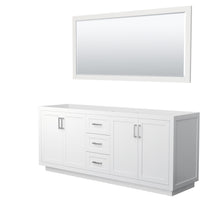 Load image into Gallery viewer, Wyndham Miranda 80 Inch Double Bathroom Vanity in White, No Countertop, No Sink, Brushed Nickel Trim, 70 Inch Mirror- Wyndham