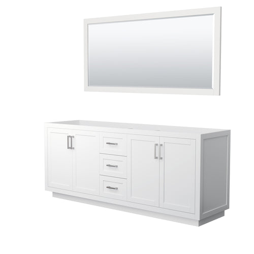 Wyndham Miranda 80 Inch Double Bathroom Vanity in White, No Countertop, No Sink, Brushed Nickel Trim, 70 Inch Mirror- Wyndham