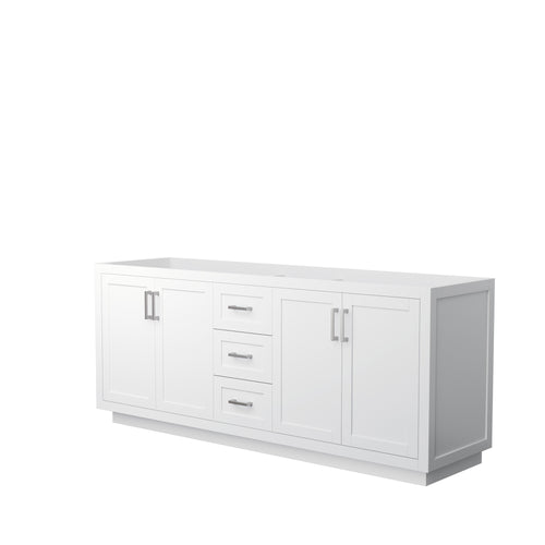 Wyndham Miranda 80 Inch Double Bathroom Vanity in White, No Countertop, No Sink, Brushed Nickel Trim- Wyndham