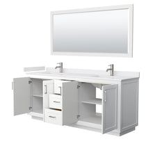 Load image into Gallery viewer, Wyndham Miranda 80 Inch Double Bathroom Vanity in White, White Cultured Marble Countertop, Undermount Square Sinks, Brushed Nickel Trim, 70 Inch Mirror- Wyndham