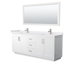 Load image into Gallery viewer, Wyndham Miranda 80 Inch Double Bathroom Vanity in White, White Cultured Marble Countertop, Undermount Square Sinks, Brushed Nickel Trim, 70 Inch Mirror- Wyndham