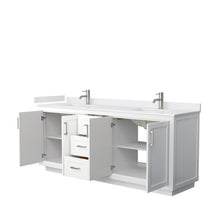 Load image into Gallery viewer, Wyndham Miranda 80 Inch Double Bathroom Vanity in White, White Cultured Marble Countertop, Undermount Square Sinks, Brushed Nickel Trim- Wyndham