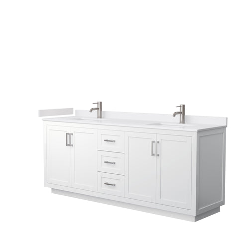 Wyndham Miranda 80 Inch Double Bathroom Vanity in White, White Cultured Marble Countertop, Undermount Square Sinks, Brushed Nickel Trim- Wyndham