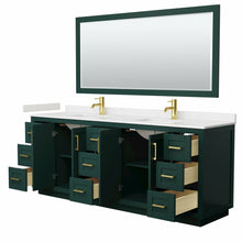 Load image into Gallery viewer, Wyndham Miranda 84 Inch Double Bathroom Vanity in Green, Light-Vein Carrara Cultured Marble Countertop, Undermount Square Sinks, Brushed Gold Trim, 70 Inch Mirror- Wyndham