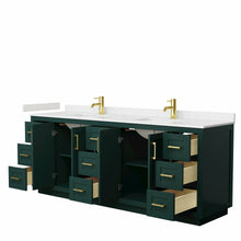 Load image into Gallery viewer, Wyndham Miranda 84 Inch Double Bathroom Vanity in Green, Light-Vein Carrara Cultured Marble Countertop, Undermount Square Sinks, Brushed Gold Trim- Wyndham