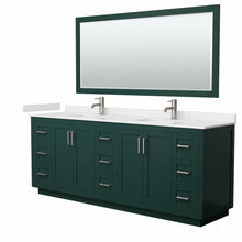 Load image into Gallery viewer, Wyndham Miranda 84 Inch Double Bathroom Vanity in Green, Light-Vein Carrara Cultured Marble Countertop, Undermount Square Sinks, Brushed Nickel Trim, 70 Inch Mirror- Wyndham