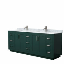 Load image into Gallery viewer, Wyndham Miranda 84 Inch Double Bathroom Vanity in Green, White Carrara Marble Countertop, Undermount Square Sinks, Brushed Nickel Trim- Wyndham