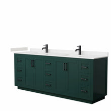 Load image into Gallery viewer, Wyndham Miranda 84 Inch Double Bathroom Vanity in Green, Light-Vein Carrara Cultured Marble Countertop, Undermount Square Sinks, Matte Black Trim- Wyndham