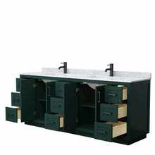 Load image into Gallery viewer, Wyndham Miranda 84 Inch Double Bathroom Vanity in Green, White Carrara Marble Countertop, Undermount Square Sinks, Matte Black Trim- Wyndham