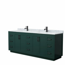 Load image into Gallery viewer, Wyndham Miranda 84 Inch Double Bathroom Vanity in Green, White Carrara Marble Countertop, Undermount Square Sinks, Matte Black Trim- Wyndham