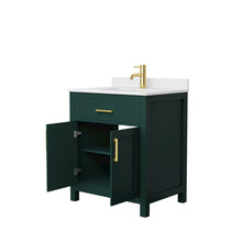 Load image into Gallery viewer, Wyndham Beckett 30 Inch Single Bathroom Vanity in Green, White Cultured Marble Countertop, Undermount Square Sink, Brushed Gold Trim- Wyndham