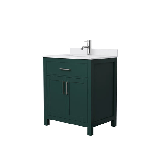 Wyndham Beckett 30 Inch Single Bathroom Vanity in Green, White Cultured Marble Countertop, Undermount Square Sink, Brushed Nickel Trim- Wyndham