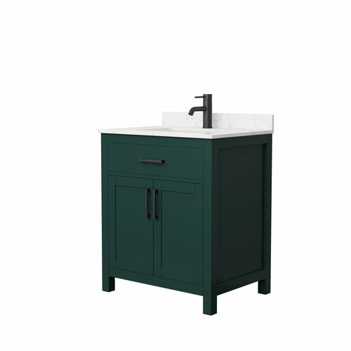 Wyndham Beckett 30 Inch Single Bathroom Vanity in Green, Carrara Cultured Marble Countertop, Undermount Square Sink, Matte Black Trim- Wyndham