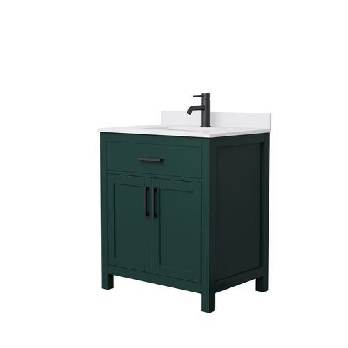 Wyndham Beckett 30 Inch Single Bathroom Vanity in Green, White Cultured Marble Countertop, Undermount Square Sink, Matte Black Trim- Wyndham