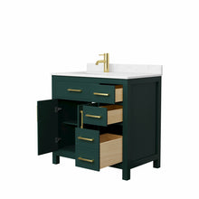 Load image into Gallery viewer, Wyndham Beckett 36 Inch Single Bathroom Vanity in Green, Carrara Cultured Marble Countertop, Undermount Square Sink, Brushed Gold Trim- Wyndham