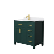 Load image into Gallery viewer, Wyndham Beckett 36 Inch Single Bathroom Vanity in Green, White Cultured Marble Countertop, Undermount Square Sink, Brushed Gold Trim- Wyndham
