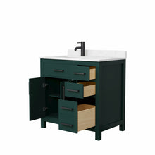 Load image into Gallery viewer, Wyndham Beckett 36 Inch Single Bathroom Vanity in Green, Carrara Cultured Marble Countertop, Undermount Square Sink, Matte Black Trim- Wyndham