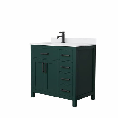 Wyndham Beckett 36 Inch Single Bathroom Vanity in Green, White Cultured Marble Countertop, Undermount Square Sink, Matte Black Trim- Wyndham