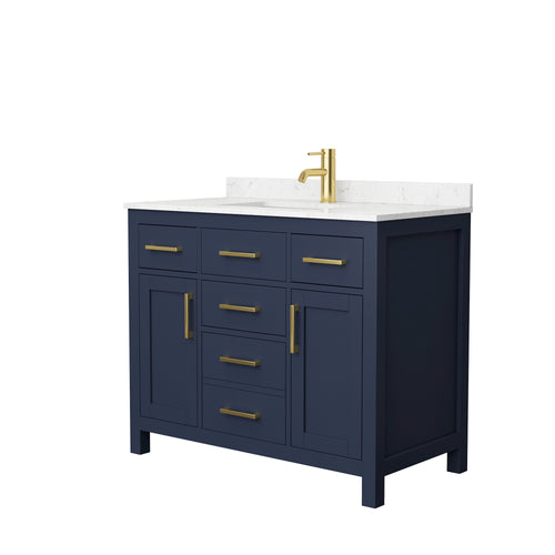 Wyndham Beckett 42 Inch Single Bathroom Vanity in Dark Blue, Carrara Cultured Marble Countertop, Undermount Square Sink, No Mirror- Wyndham