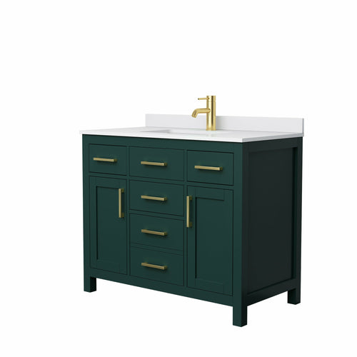 Wyndham Beckett 42 Inch Single Bathroom Vanity in Green, White Cultured Marble Countertop, Undermount Square Sink, Brushed Gold Trim- Wyndham
